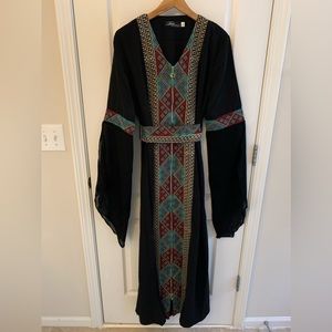 Chiffon Black Embroidered Dress / Arab Traditional Abaya